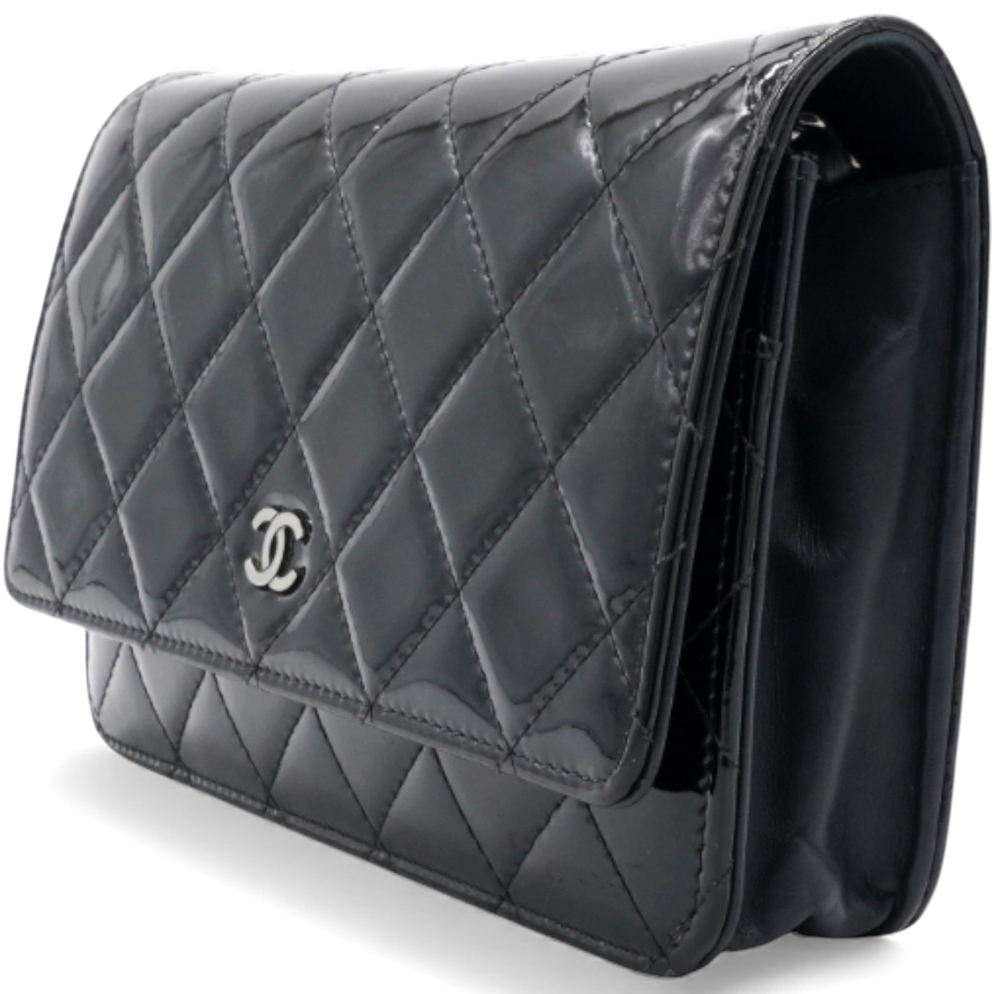 Black Quilted Patent Leather Classic WOC Clutch Bag