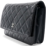 Black Quilted Patent Leather Classic WOC Clutch Bag