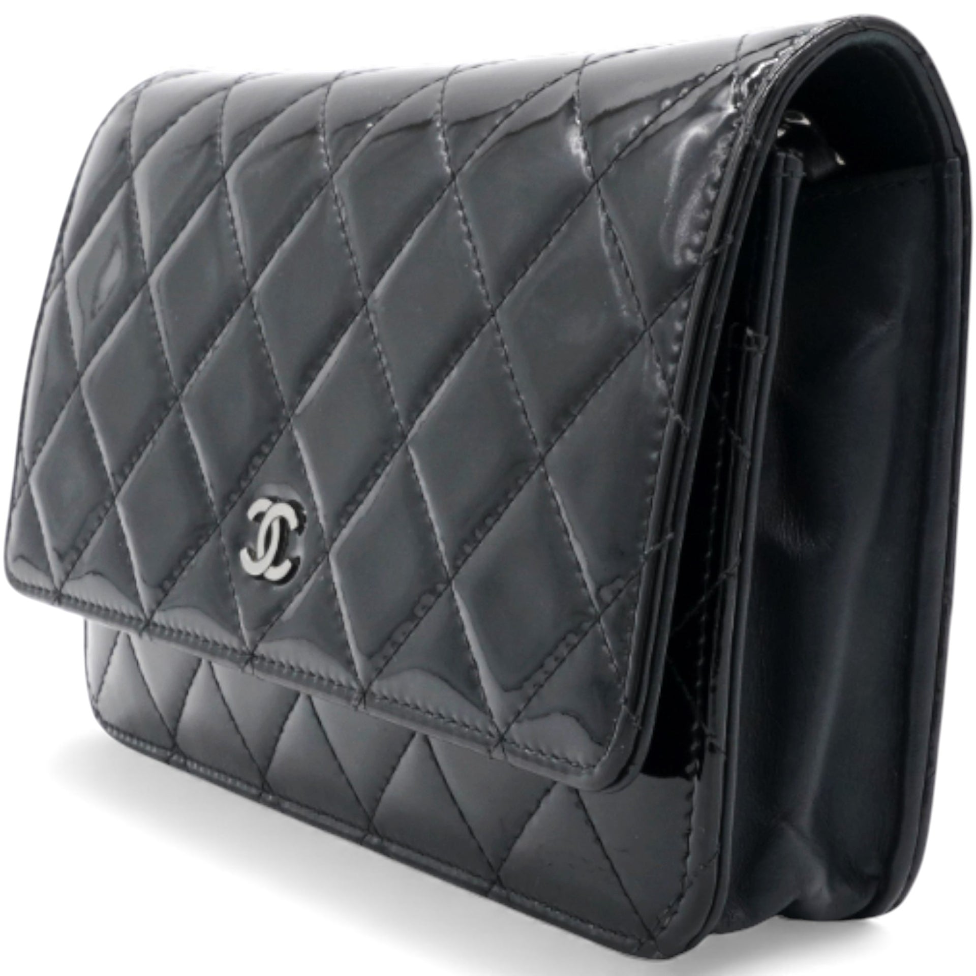 Black Quilted Patent Leather Classic WOC Clutch Bag