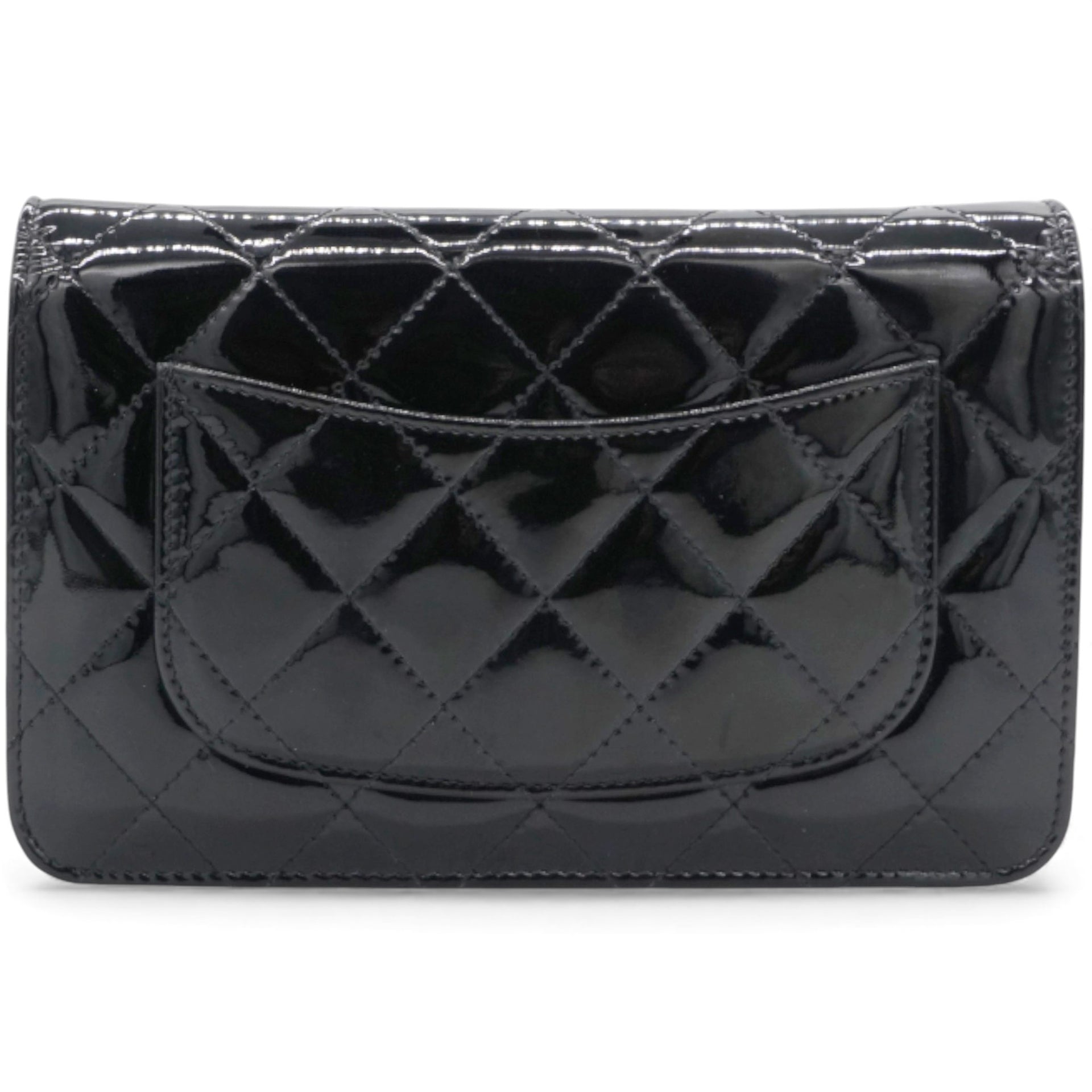 Black Quilted Patent Leather Classic WOC Clutch Bag
