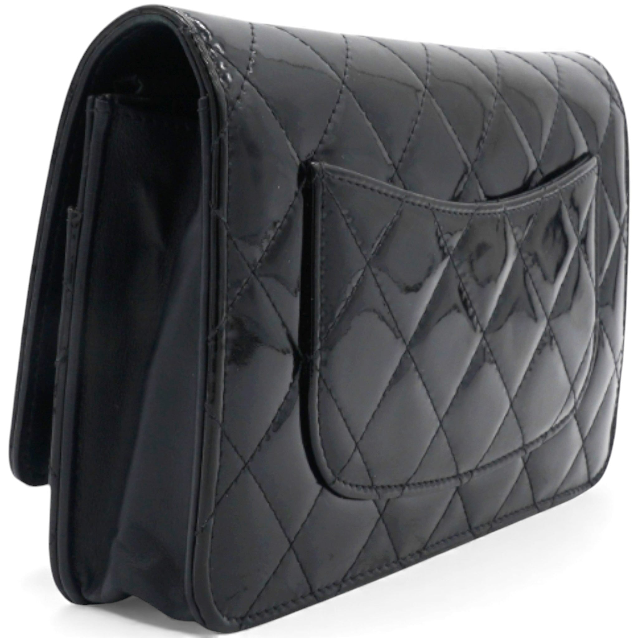 Black Quilted Patent Leather Classic WOC Clutch Bag