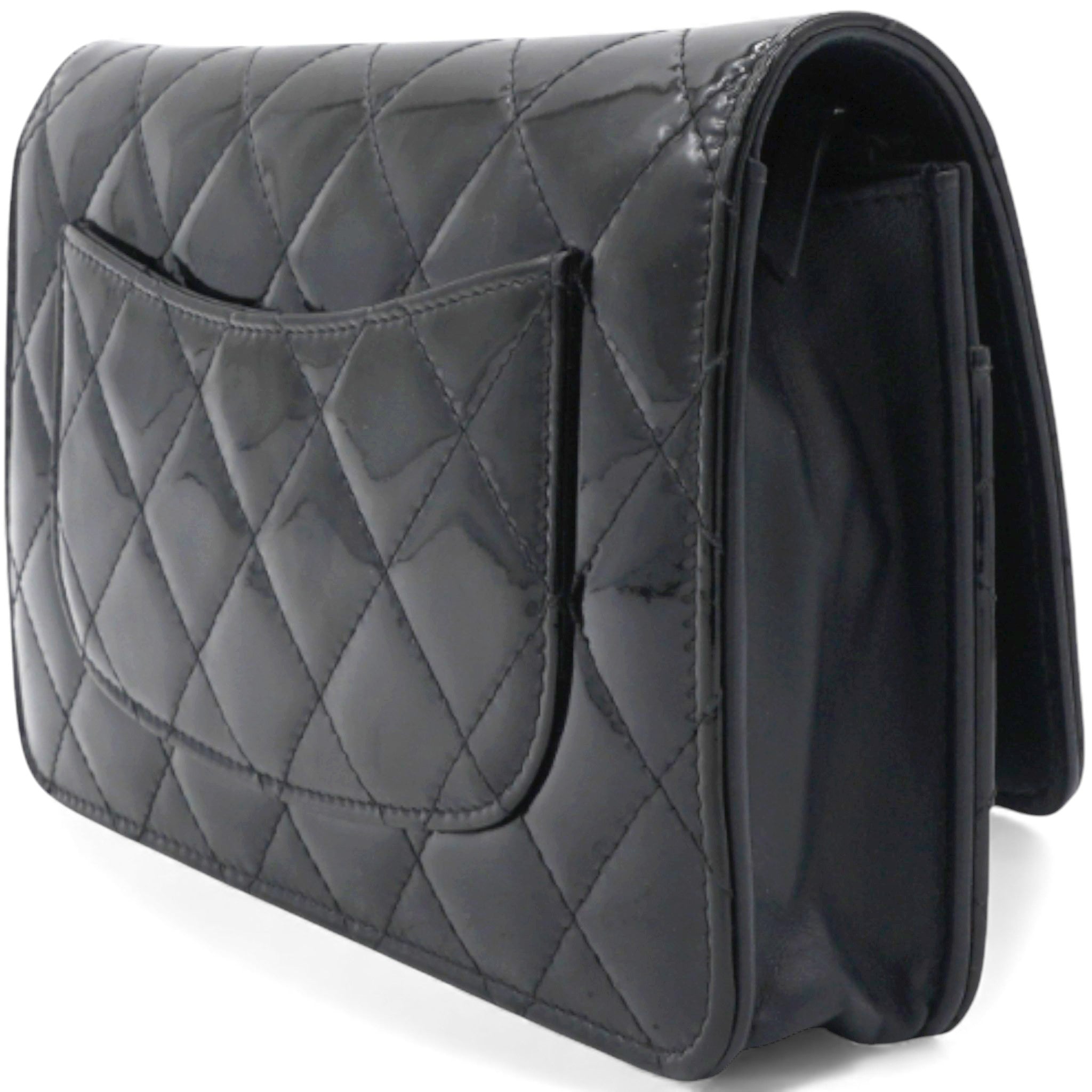 Black Quilted Patent Leather Classic WOC Clutch Bag