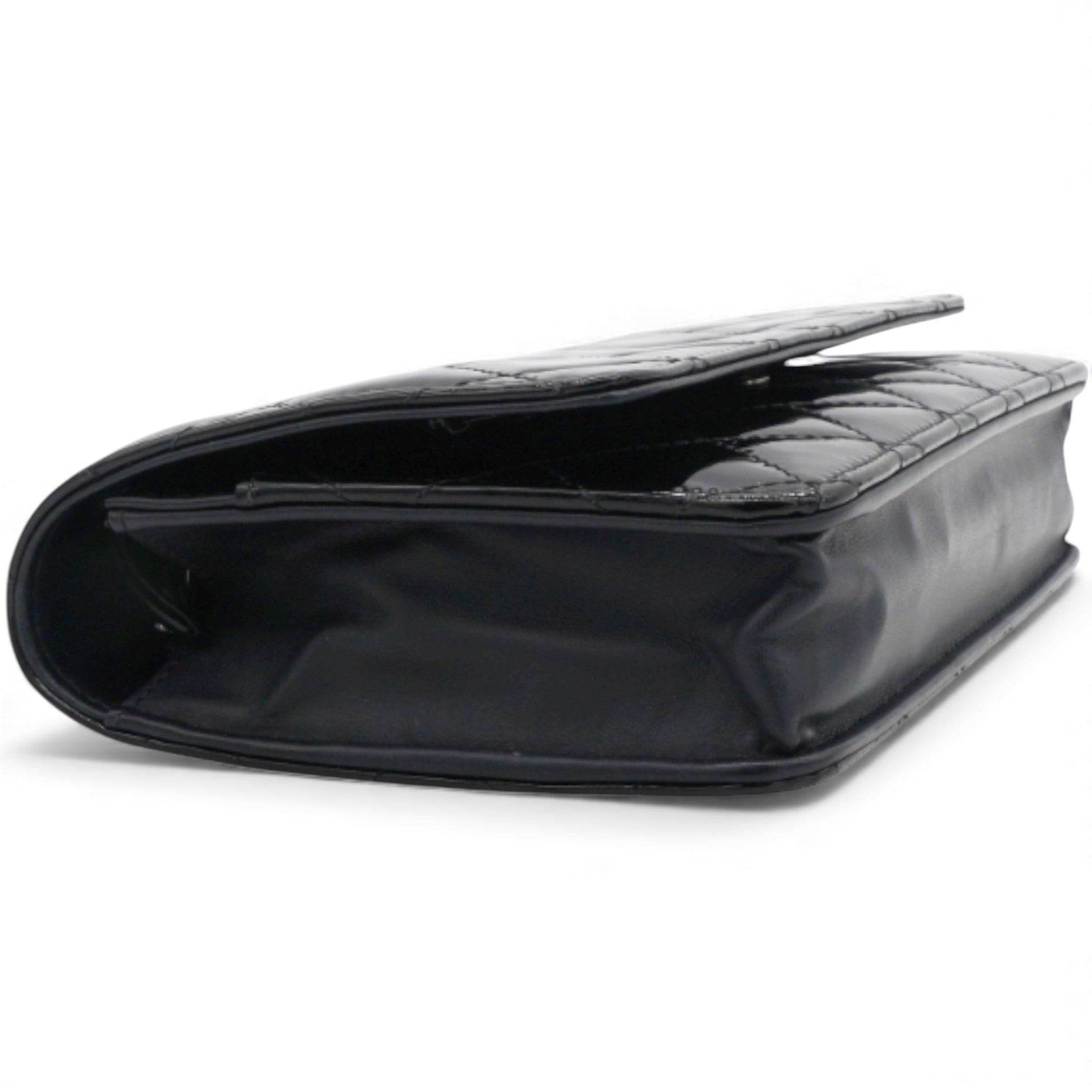 Black Quilted Patent Leather Classic WOC Clutch Bag