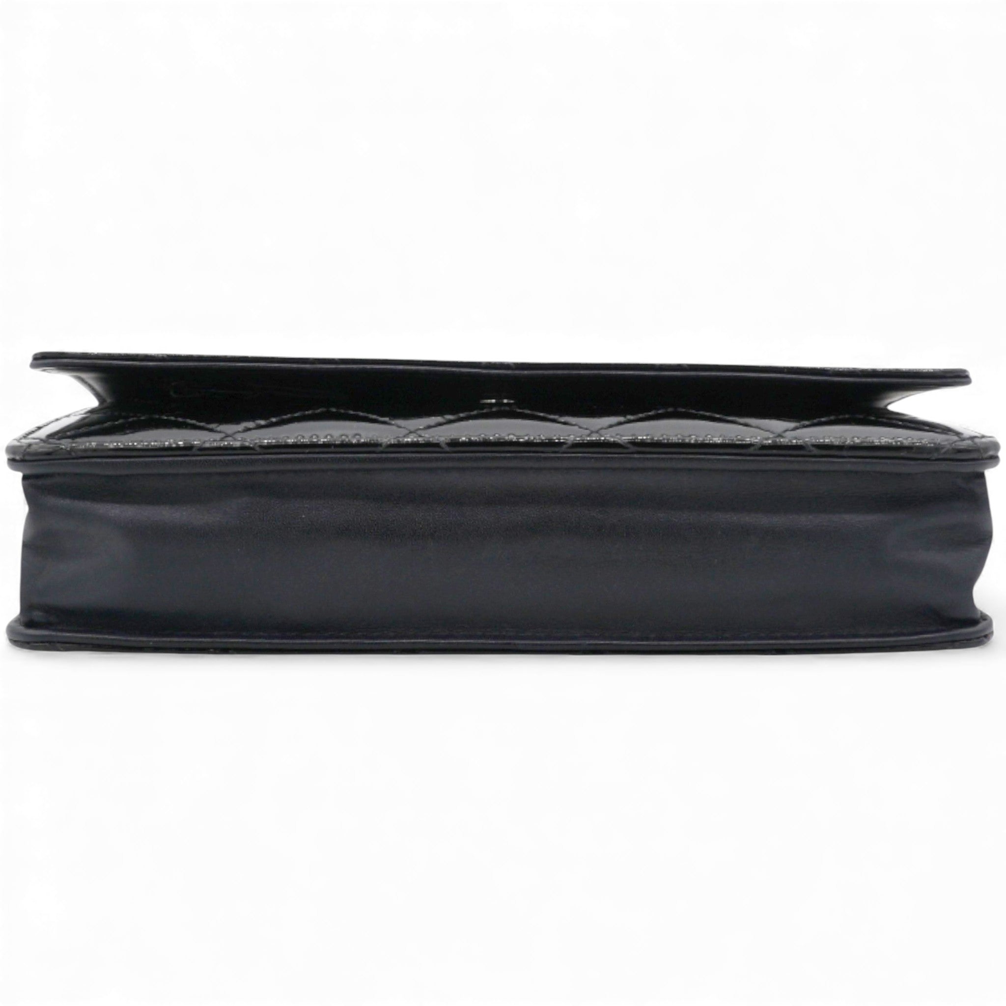 Black Quilted Patent Leather Classic WOC Clutch Bag