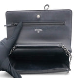 Black Quilted Patent Leather Classic WOC Clutch Bag