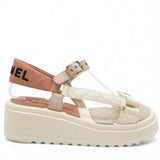 Lambskin Logo Platform Sandals Beige Ivory White Size37