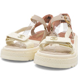 Lambskin Logo Platform Sandals Beige Ivory White Size37