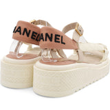 Lambskin Logo Platform Sandals Beige Ivory White Size37
