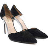 Ruched Leather and PVC Black Pumps 36.5