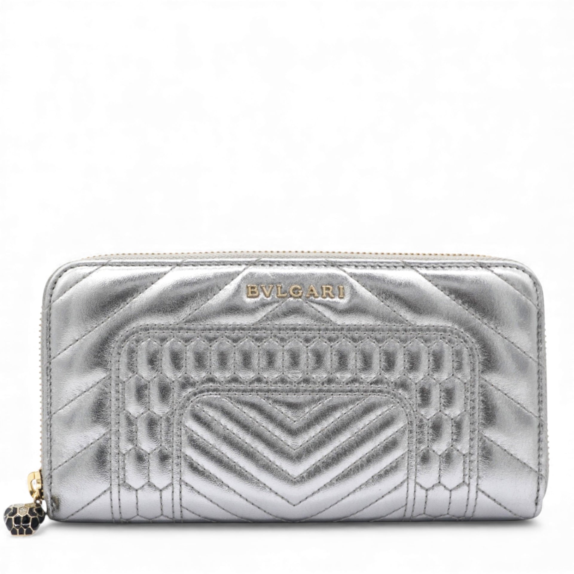 Authentic Leather Long Wallet Serpenti Forever Silver Rare