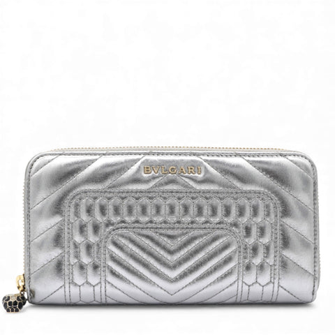 Authentic Leather Long Wallet Serpenti Forever Silver Rare