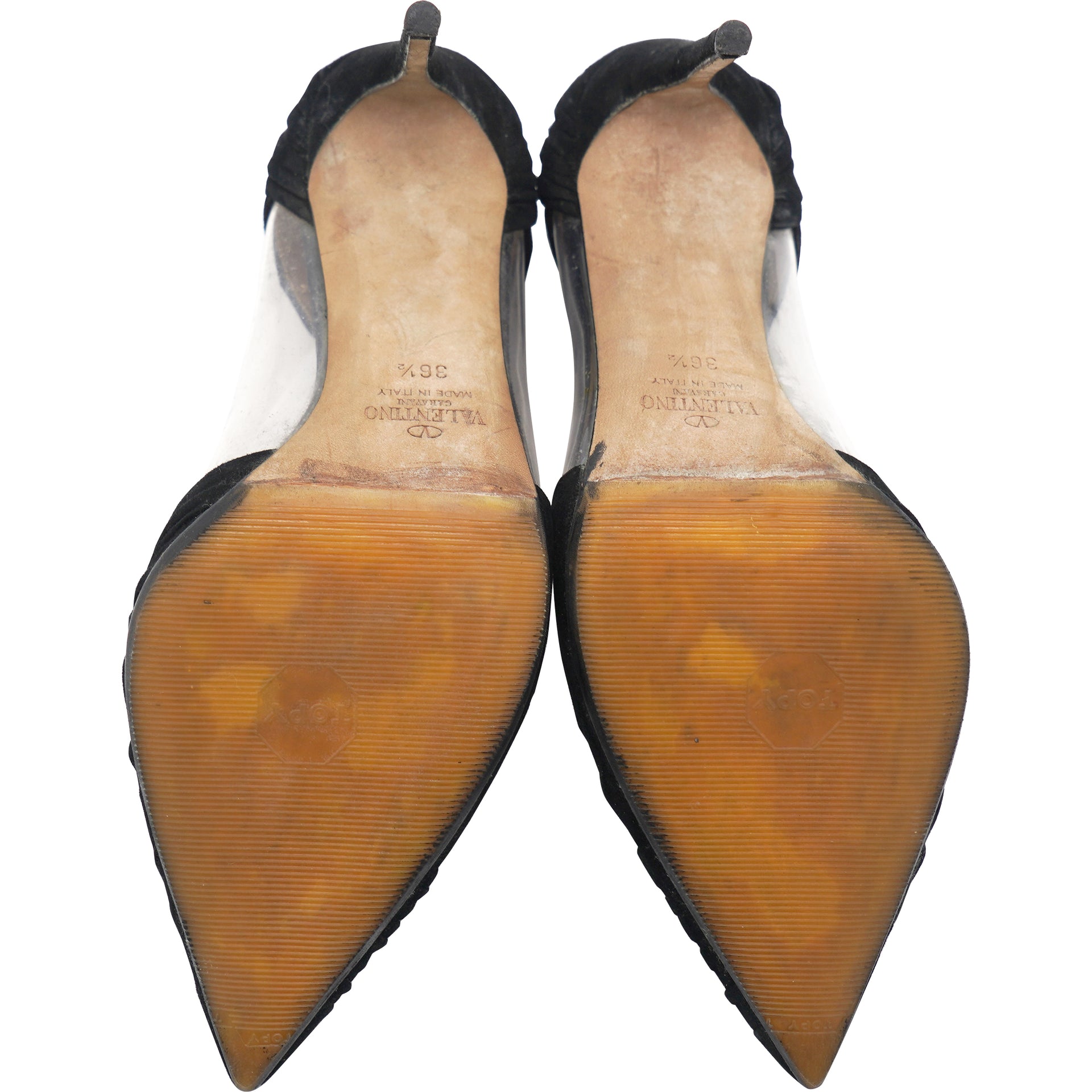 Ruched Leather and PVC Black Pumps 36.5