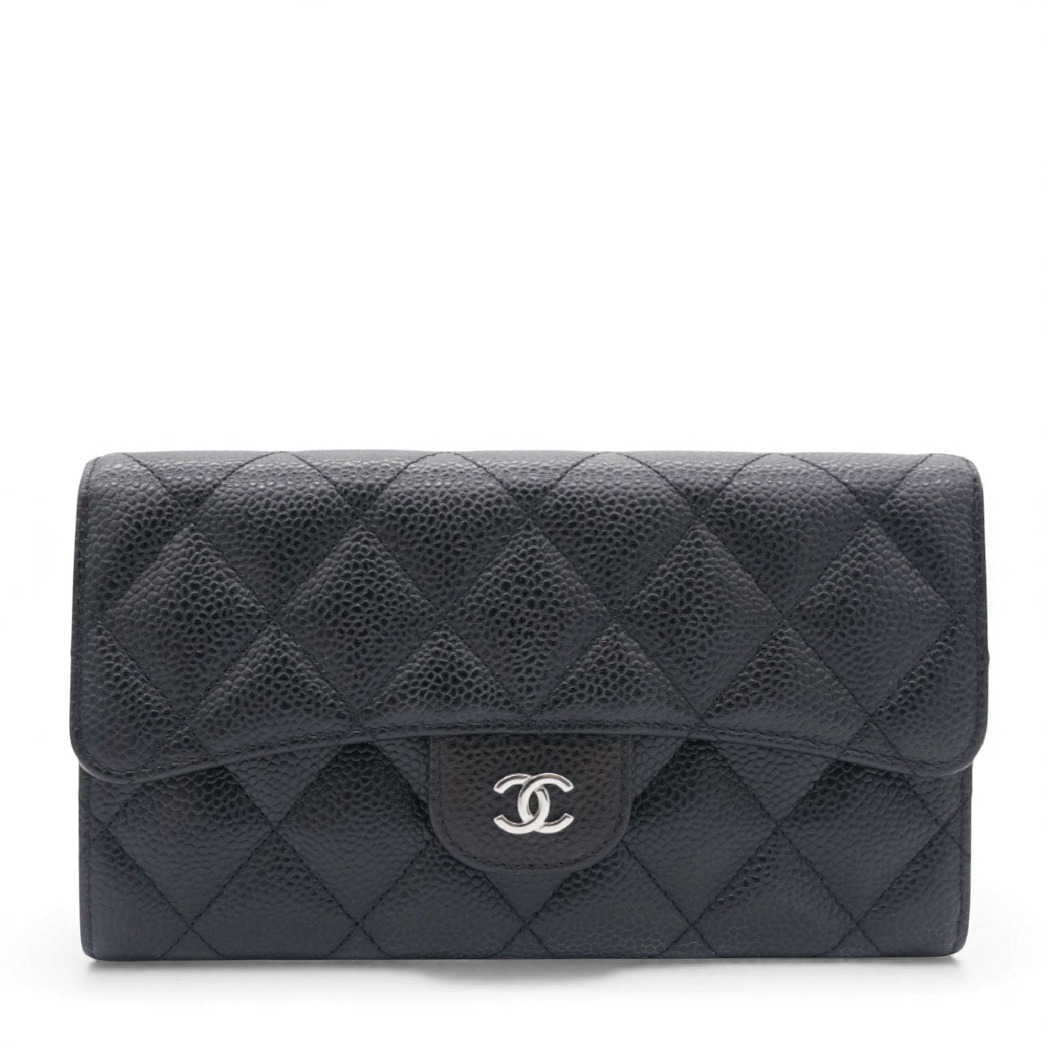 Caviar Quilted Long Wallet Black
