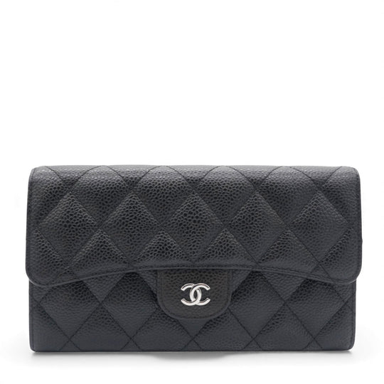 Caviar Quilted Long Wallet Black