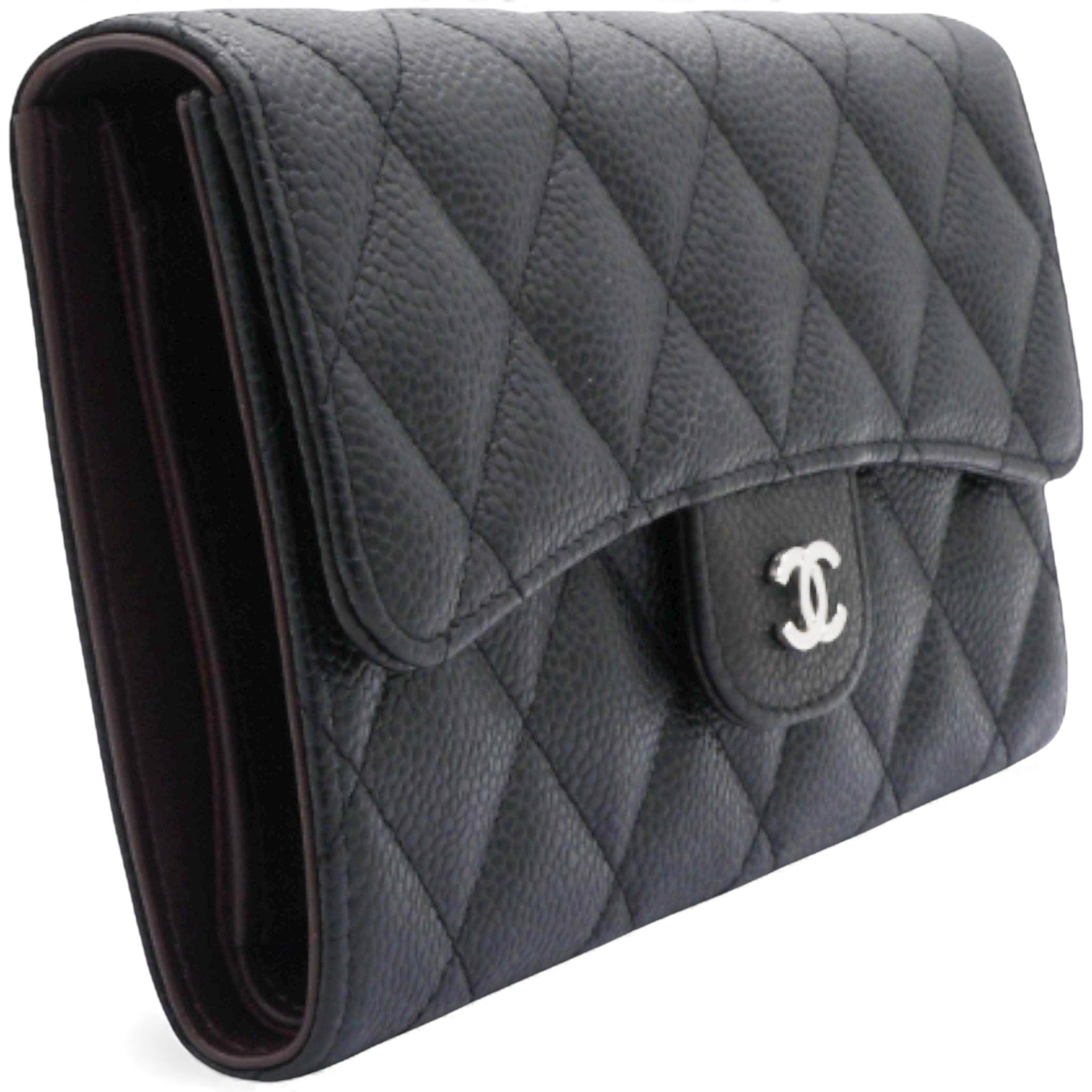 Caviar Quilted Long Wallet Black