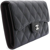 Caviar Quilted Long Wallet Black