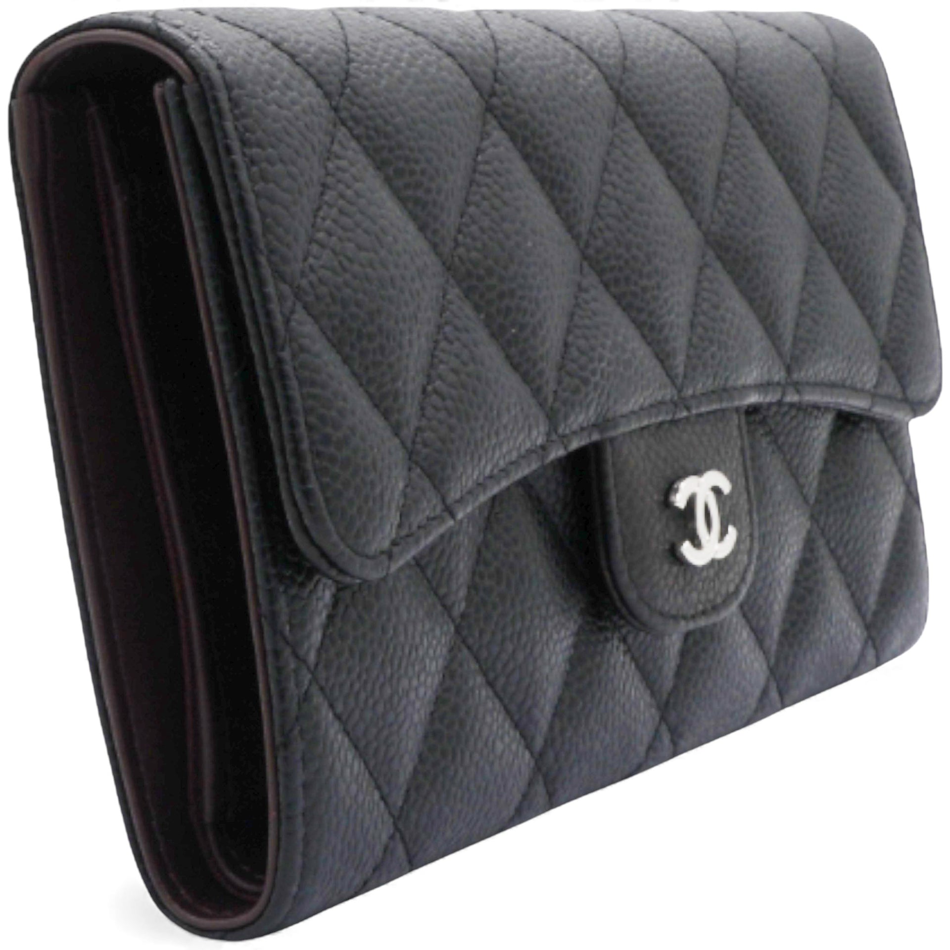 Caviar Quilted Long Wallet Black