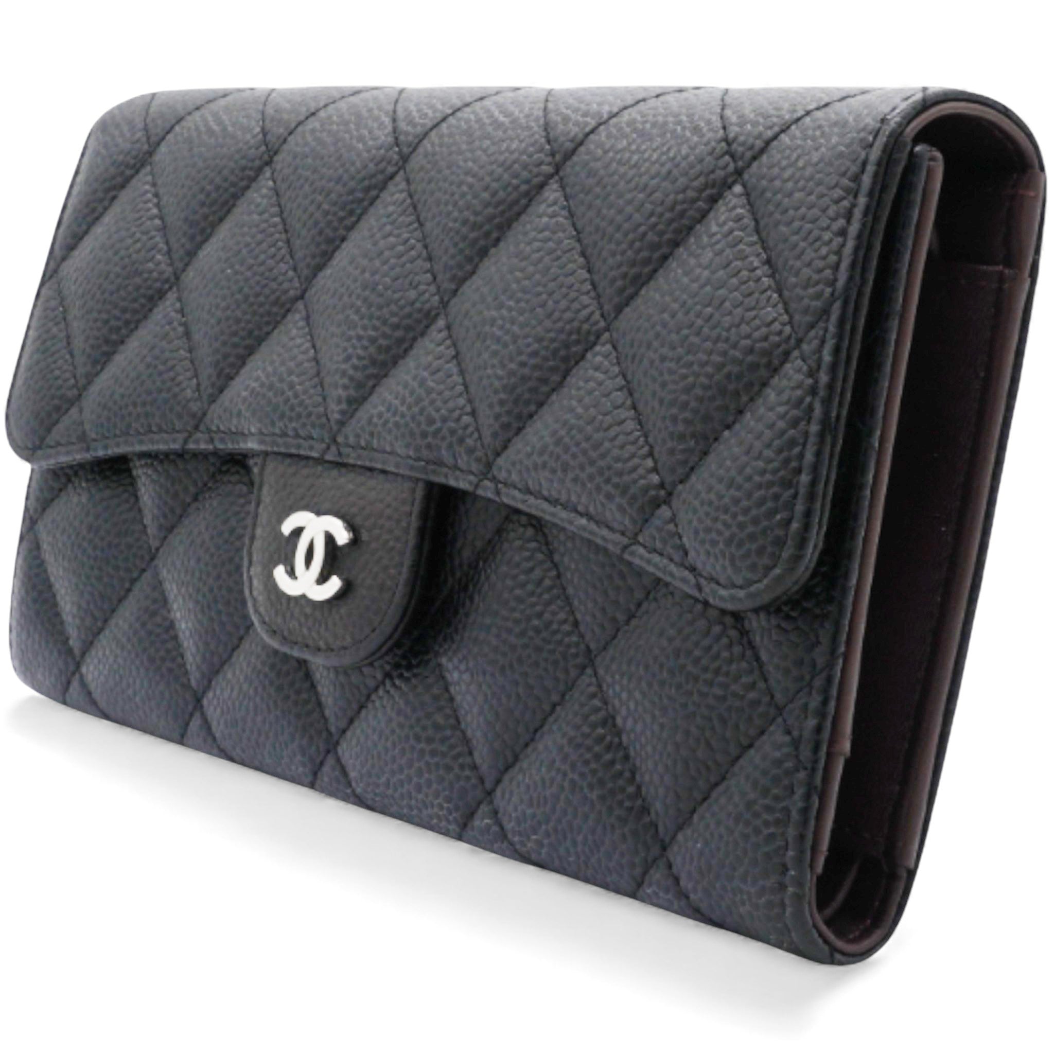Caviar Quilted Long Wallet Black