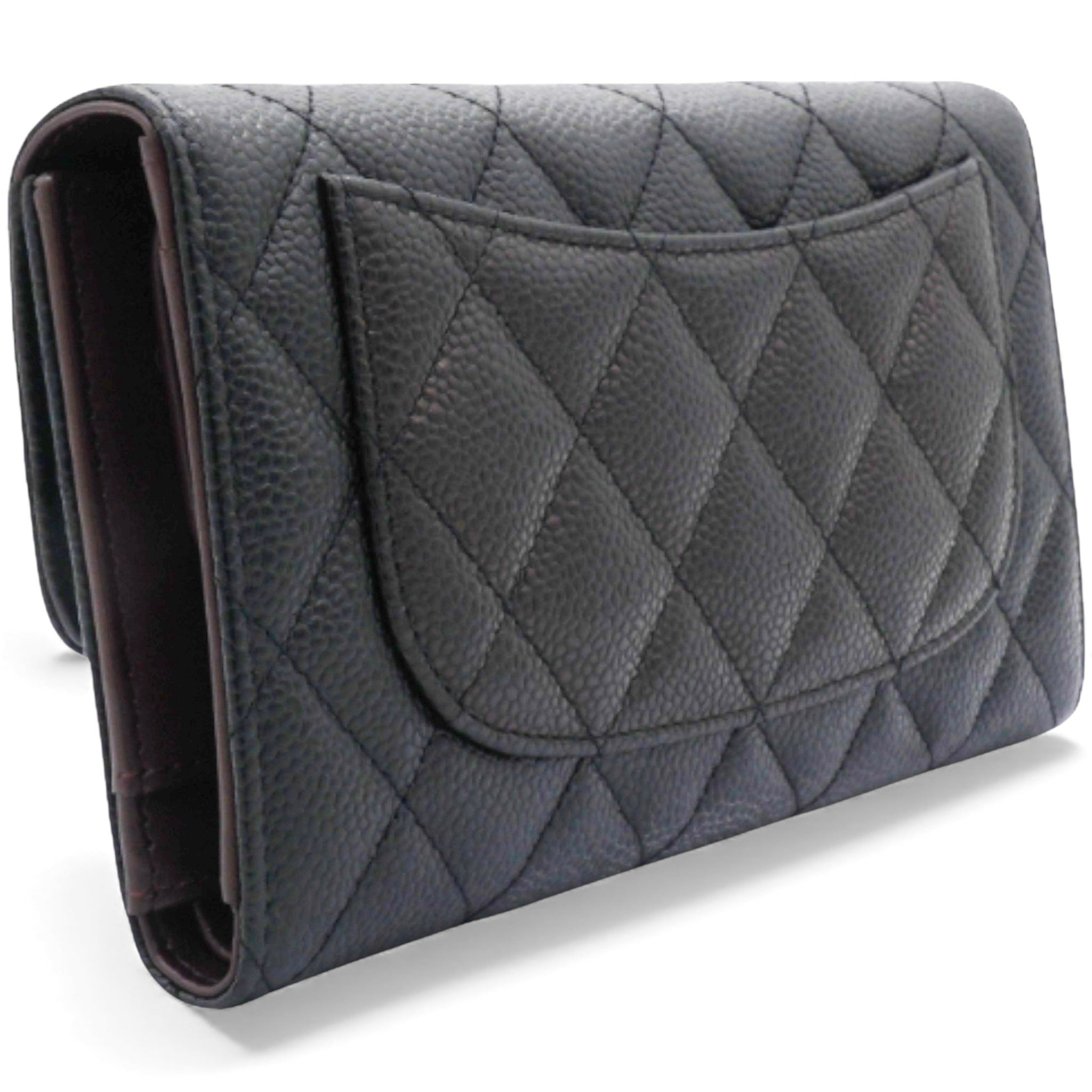 Caviar Quilted Long Wallet Black