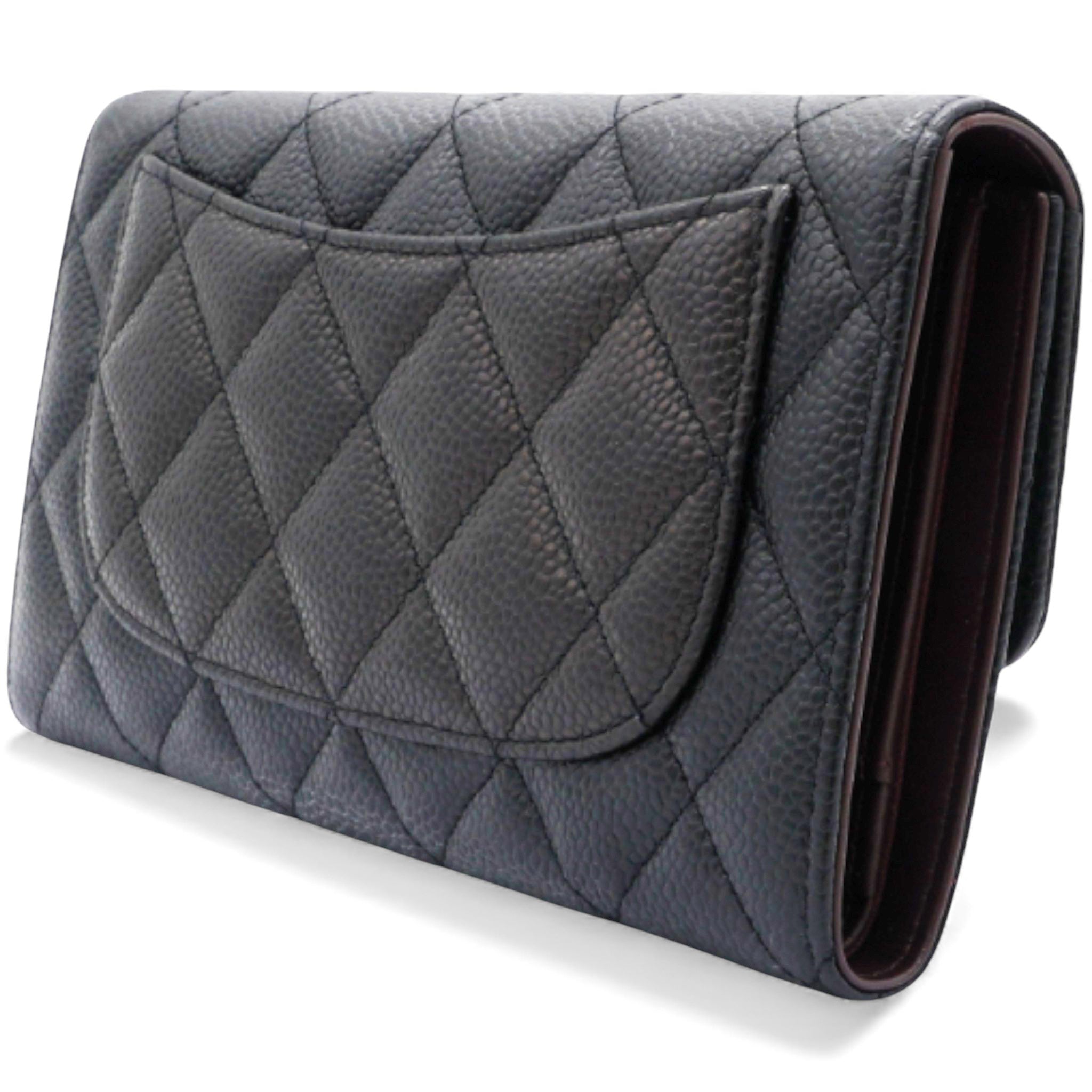 Caviar Quilted Long Wallet Black