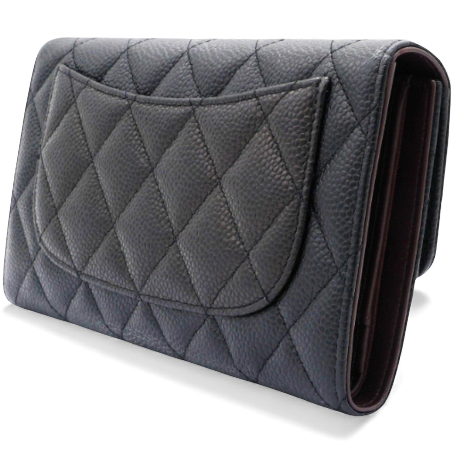 Caviar Quilted Long Wallet Black