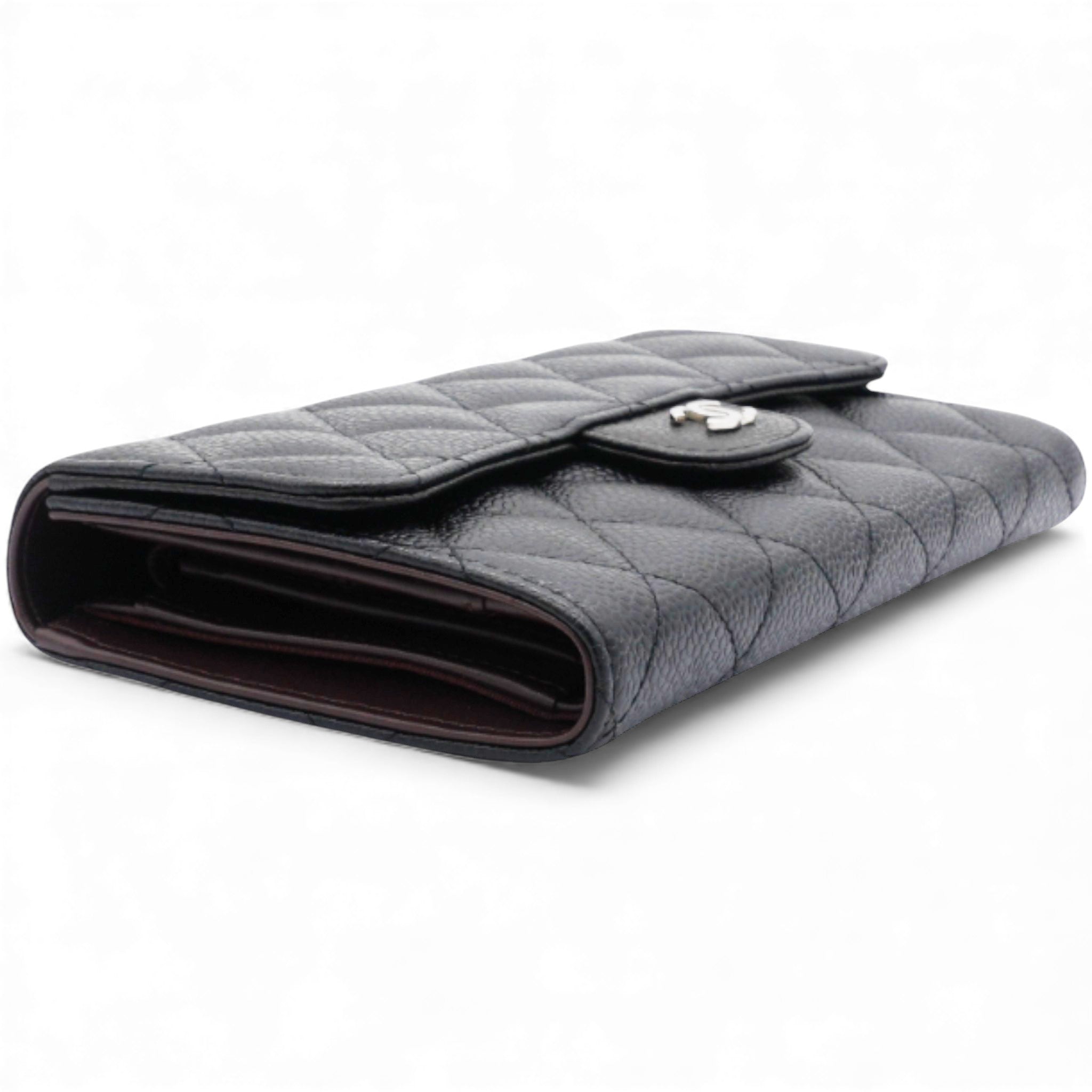 Caviar Quilted Long Wallet Black