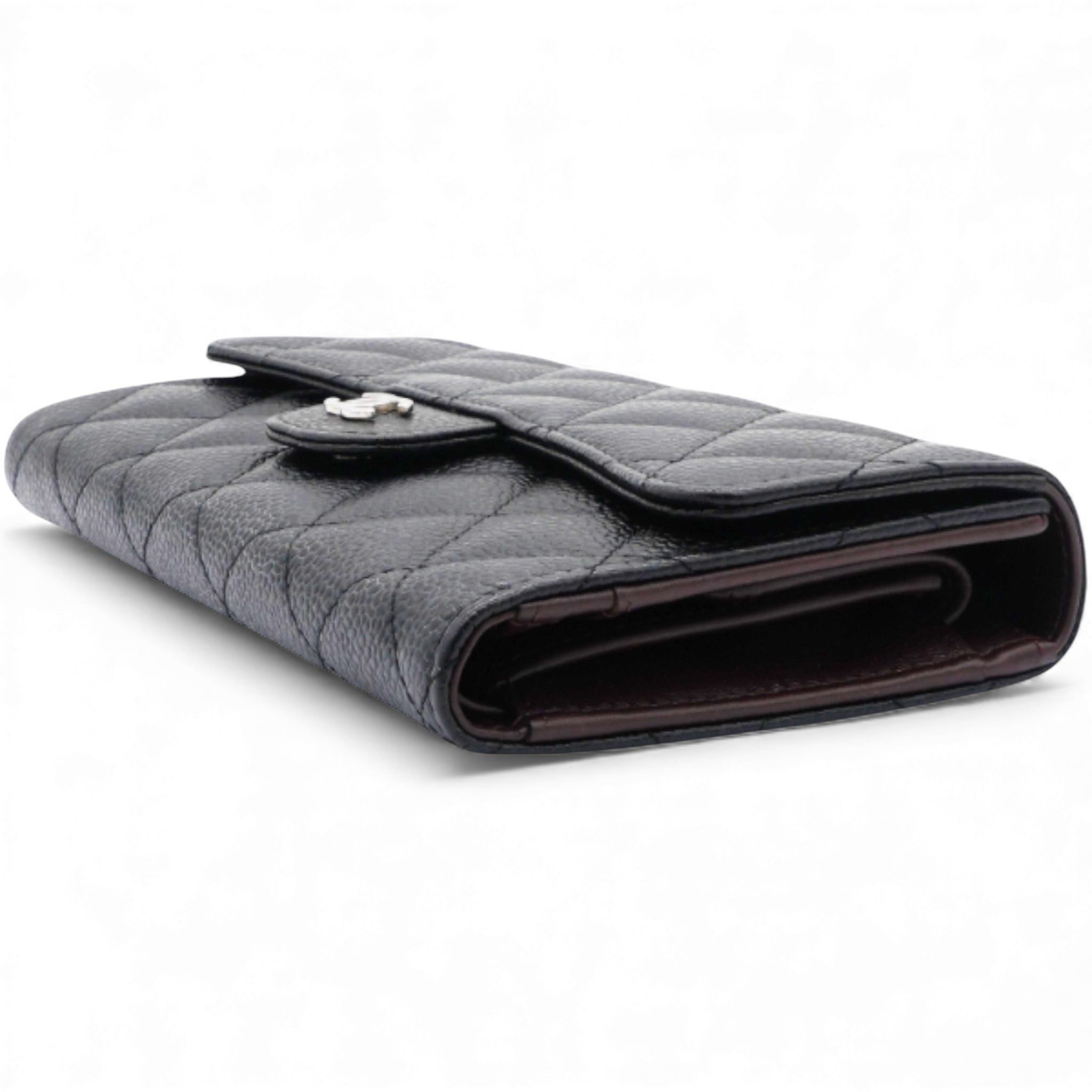 Caviar Quilted Long Wallet Black