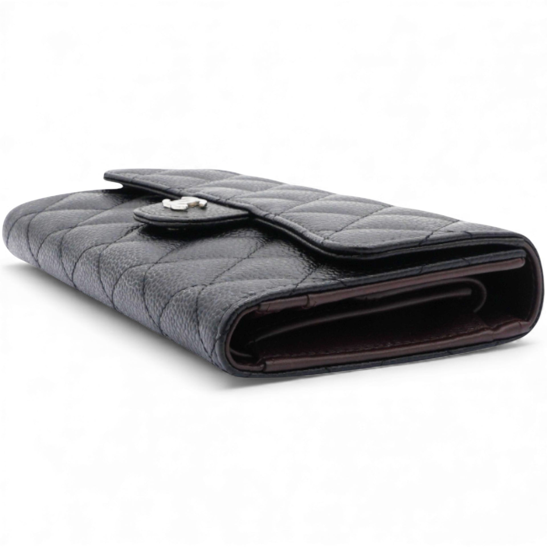 Caviar Quilted Long Wallet Black