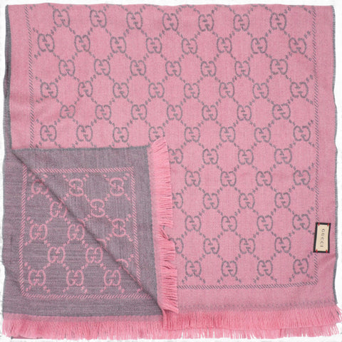 Wool Jacquard GG Monogram Sten Fringe Scarf Graphite