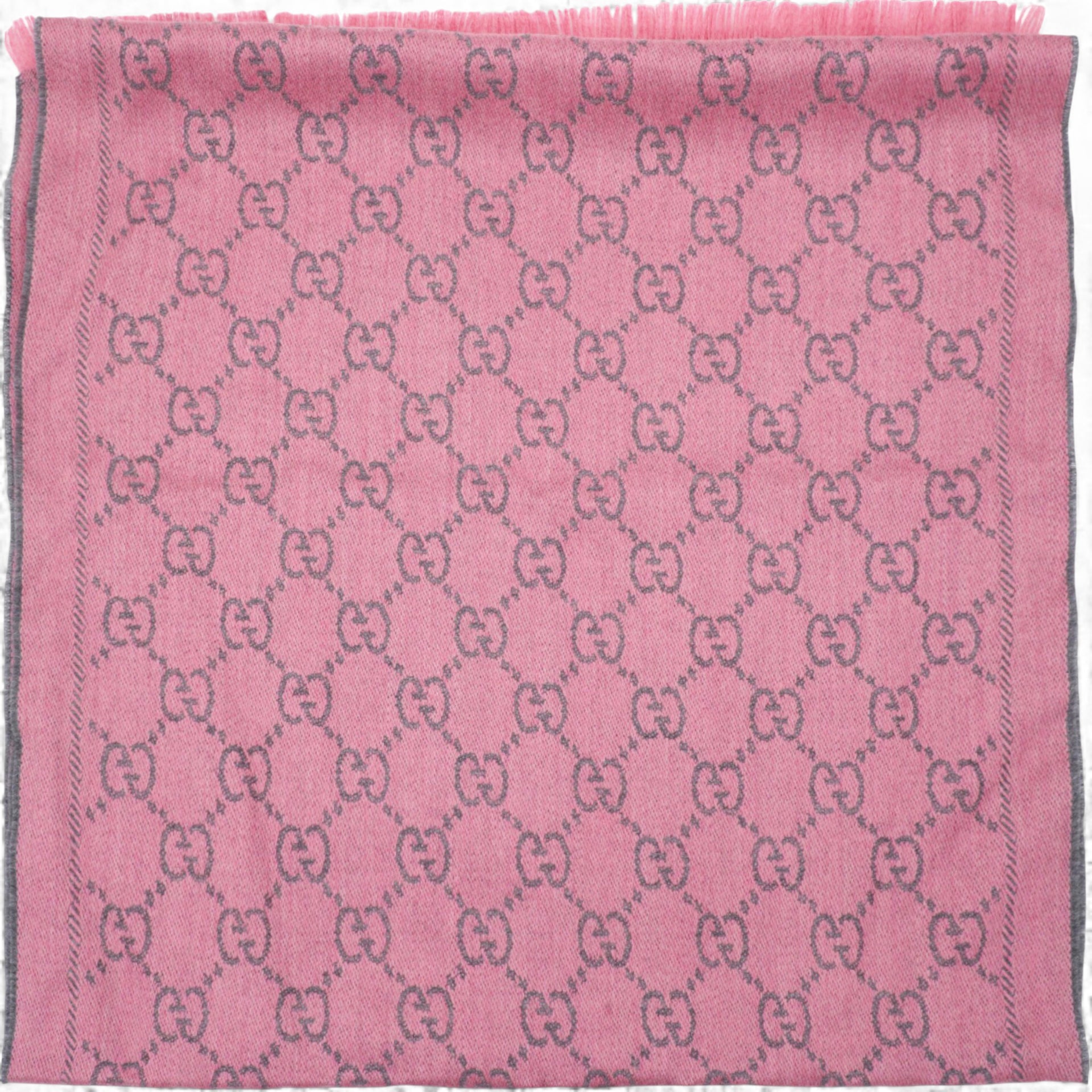 Wool Jacquard GG Monogram Sten Fringe Scarf Graphite