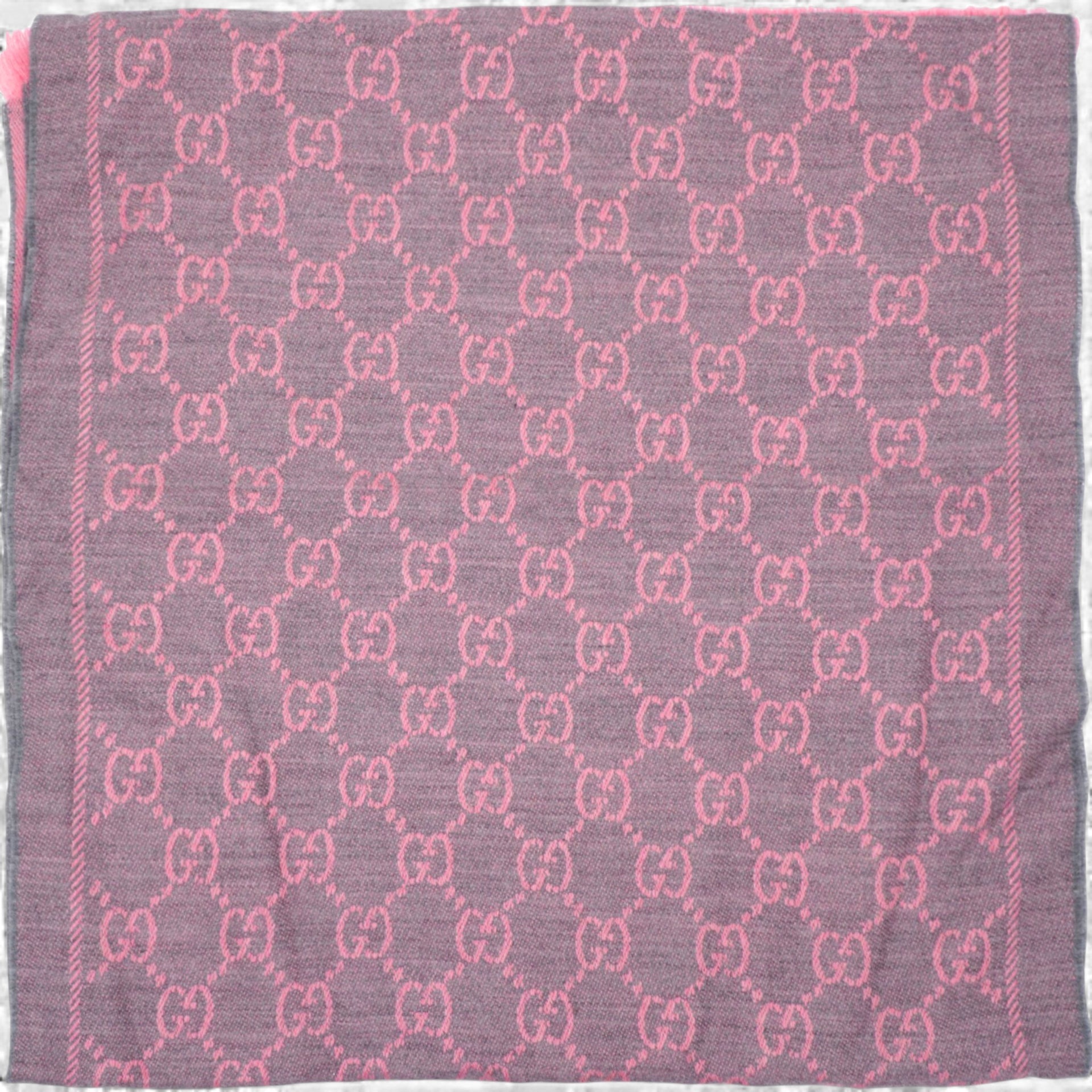 Wool Jacquard GG Monogram Sten Fringe Scarf Graphite