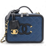 Navy/Black Quilted Caviar Leather Medium CC Filigree Vanity Case Bag