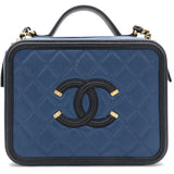 Navy/Black Quilted Caviar Leather Medium CC Filigree Vanity Case Bag