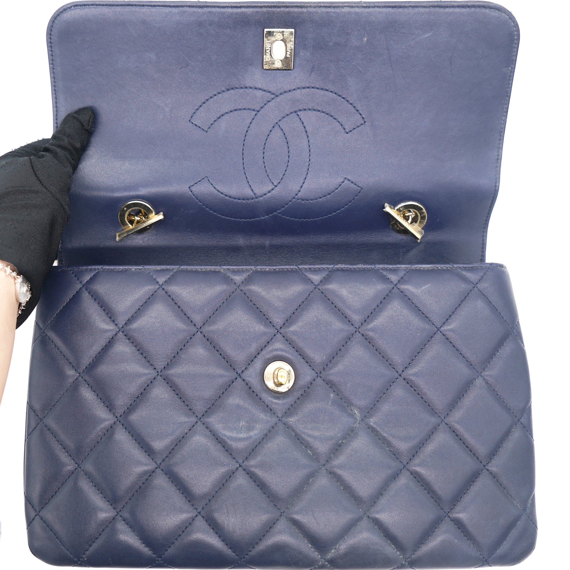 Chanel Classic Double Flap Bag Quilted Lambskin Medium Blue 2426251