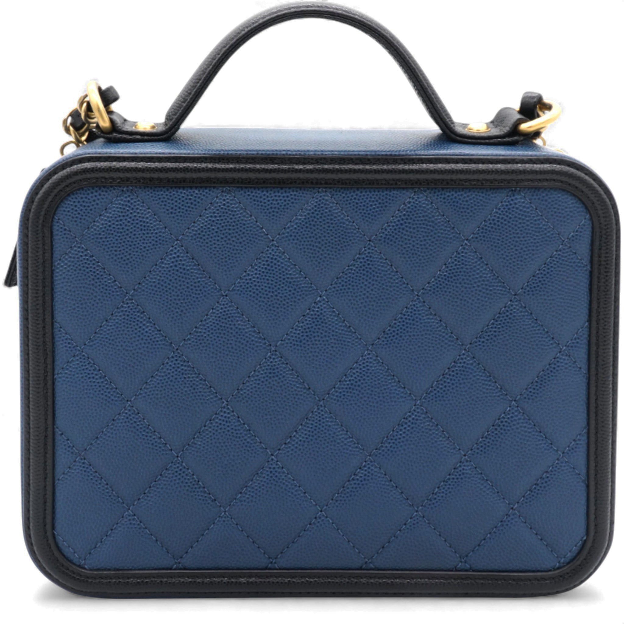 Navy/Black Quilted Caviar Leather Medium CC Filigree Vanity Case Bag