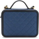 Navy/Black Quilted Caviar Leather Medium CC Filigree Vanity Case Bag
