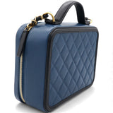 Navy/Black Quilted Caviar Leather Medium CC Filigree Vanity Case Bag