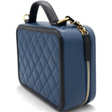Navy/Black Quilted Caviar Leather Medium CC Filigree Vanity Case Bag