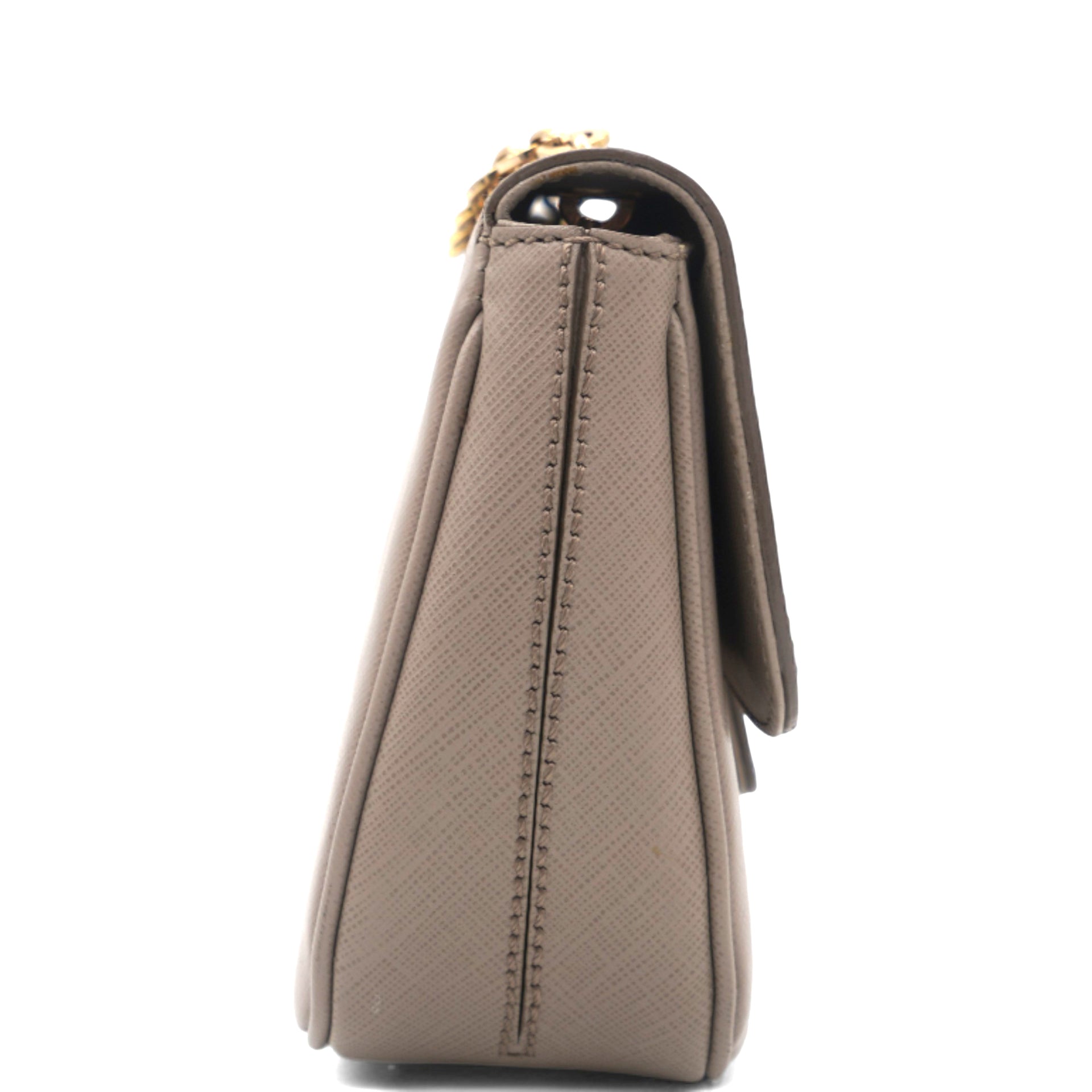 Metallic Beige Leather Gancini Flap Bag