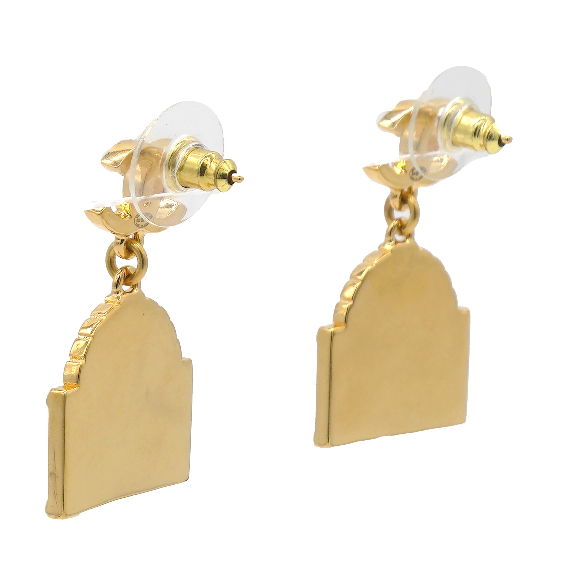 CC Logo Rue Cambon Drop Earrings Gold Tone