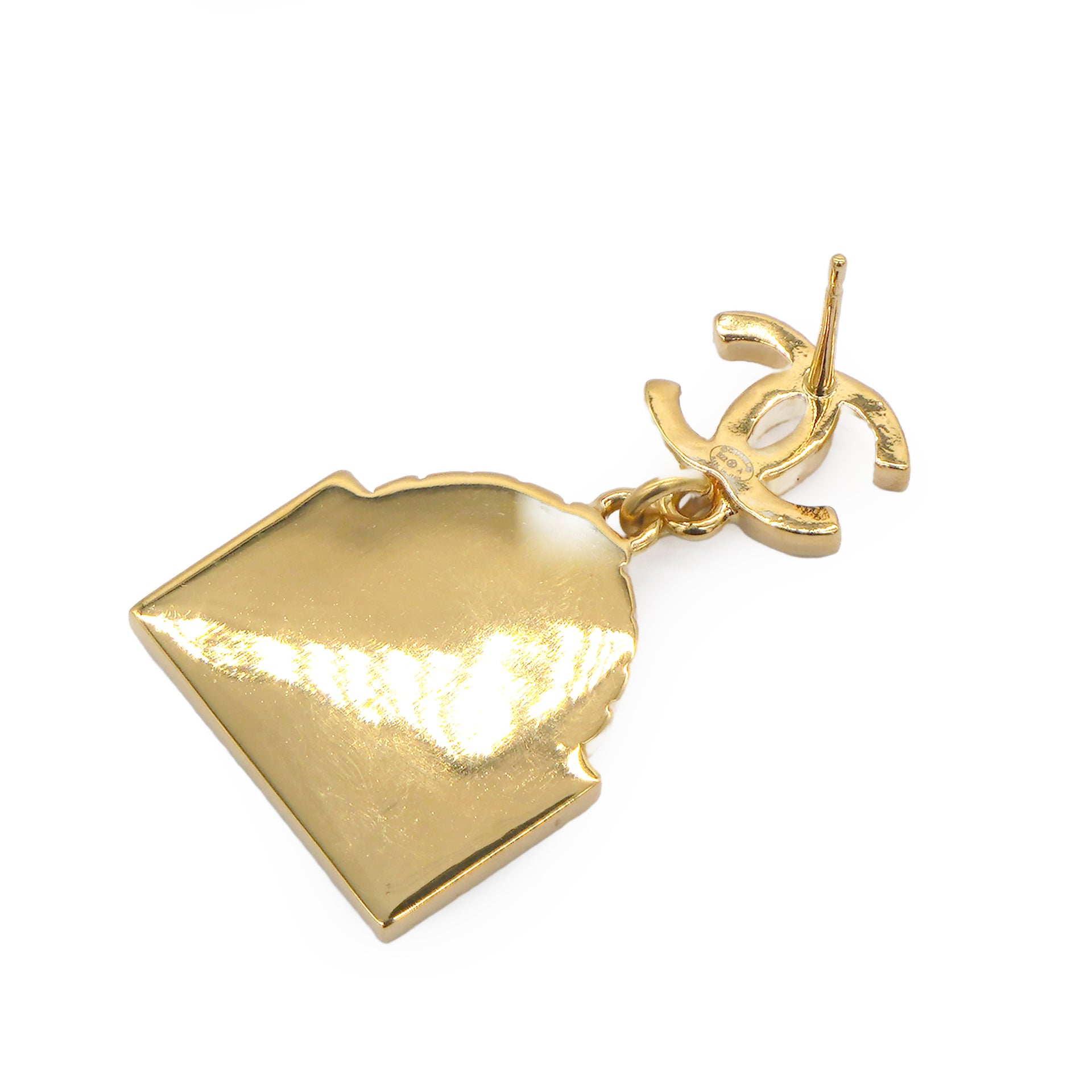 CC Logo Rue Cambon Drop Earrings Gold Tone