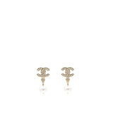 CC Logo Drop Earrings Crystal/Pearl Light Gold Tone
