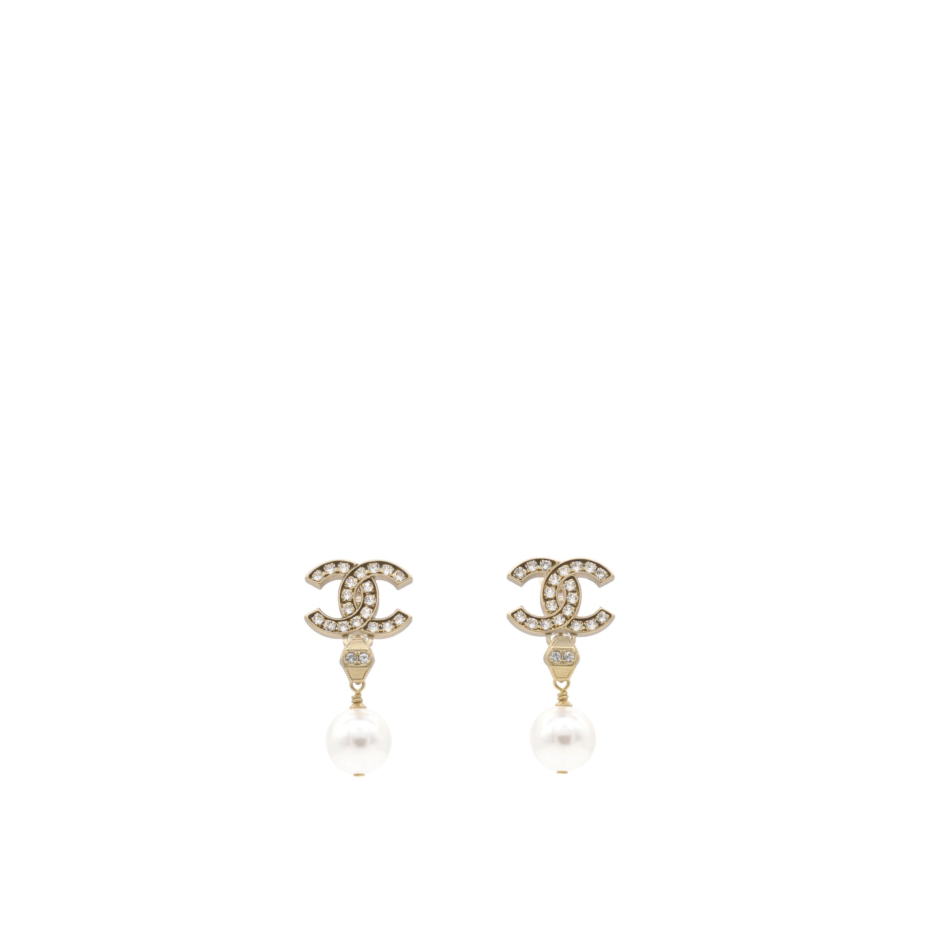 CC Logo Drop Earrings Crystal/Pearl Light Gold Tone