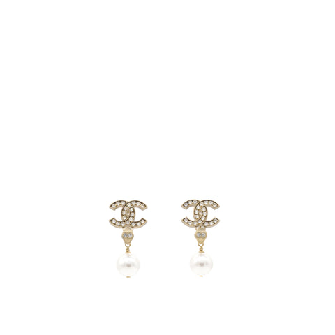CC Logo Drop Earrings Crystal/Pearl Light Gold Tone