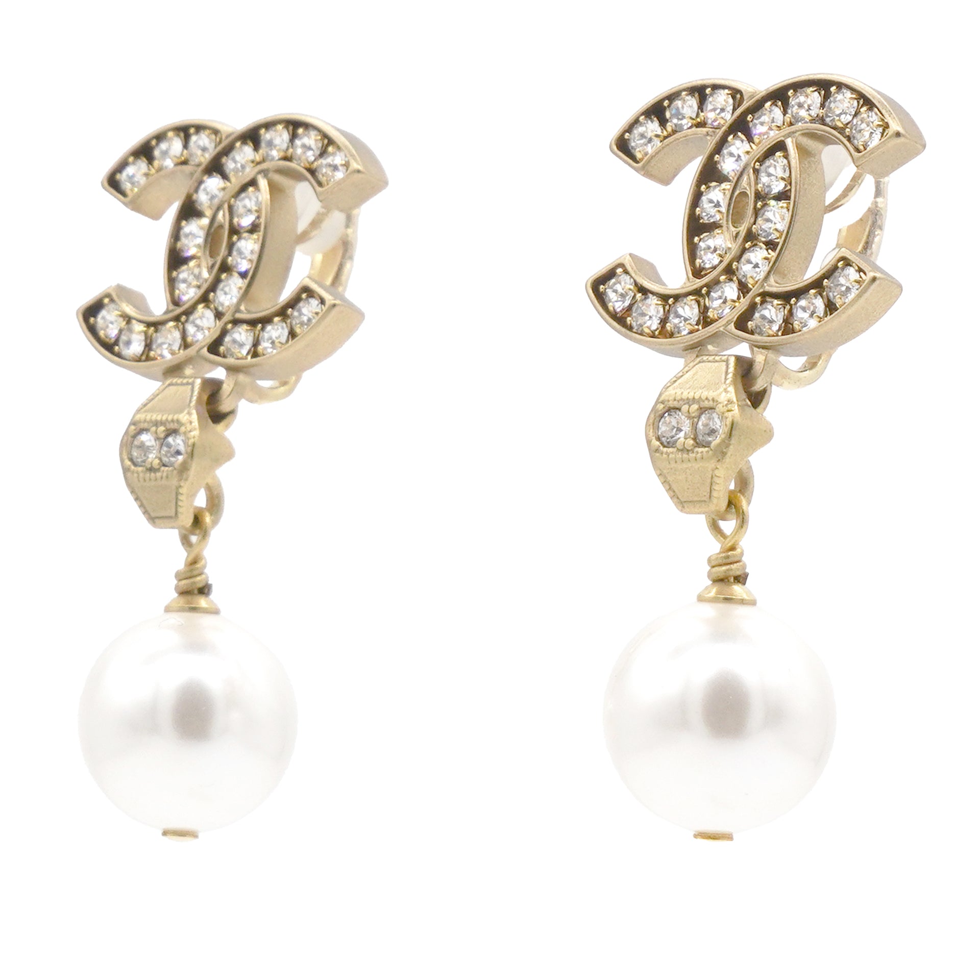 CC Logo Drop Earrings Crystal/Pearl Light Gold Tone