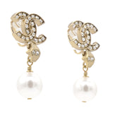 CC Logo Drop Earrings Crystal/Pearl Light Gold Tone