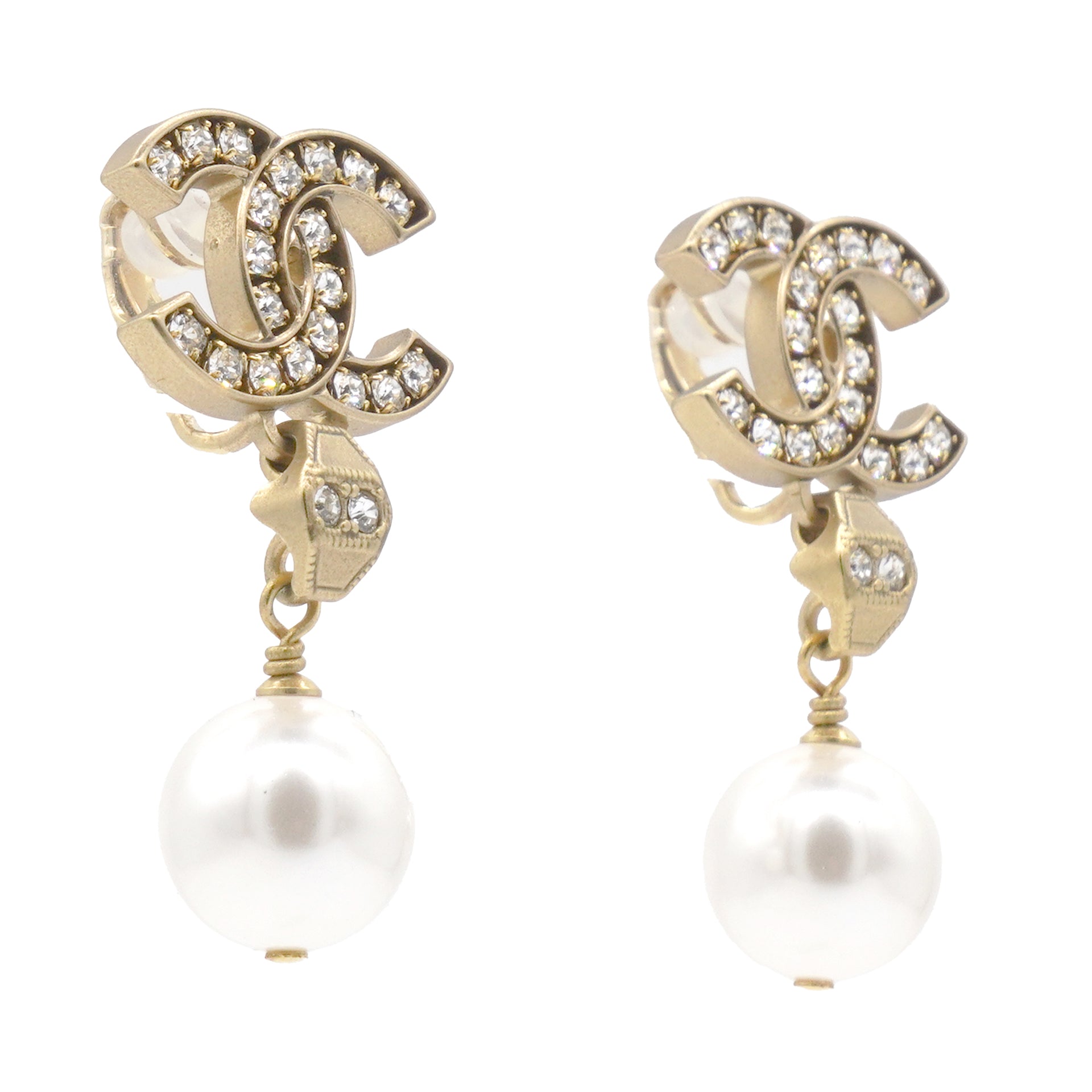 CC Logo Drop Earrings Crystal/Pearl Light Gold Tone