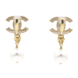 CC Logo Drop Earrings Crystal/Pearl Light Gold Tone