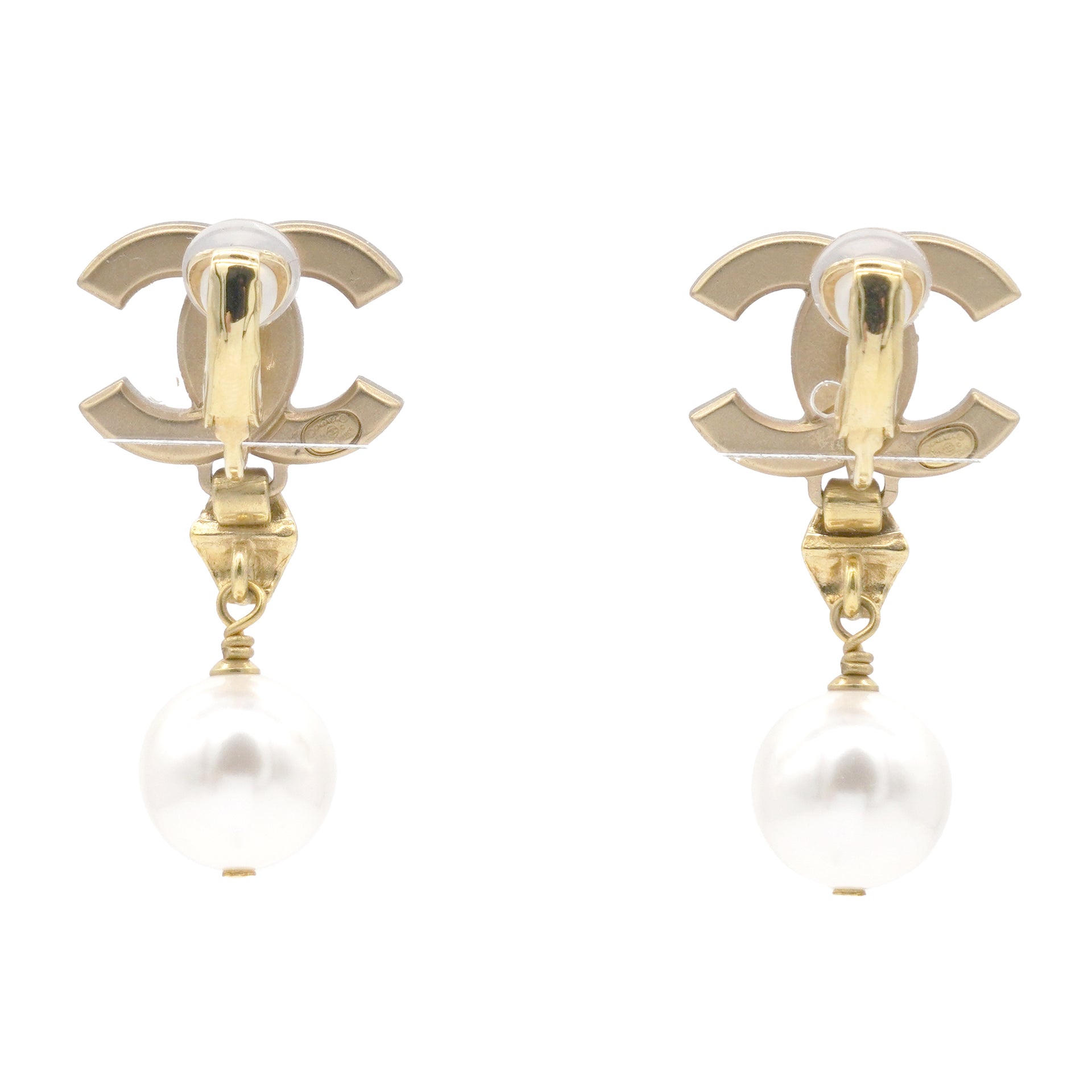 CC Logo Drop Earrings Crystal/Pearl Light Gold Tone