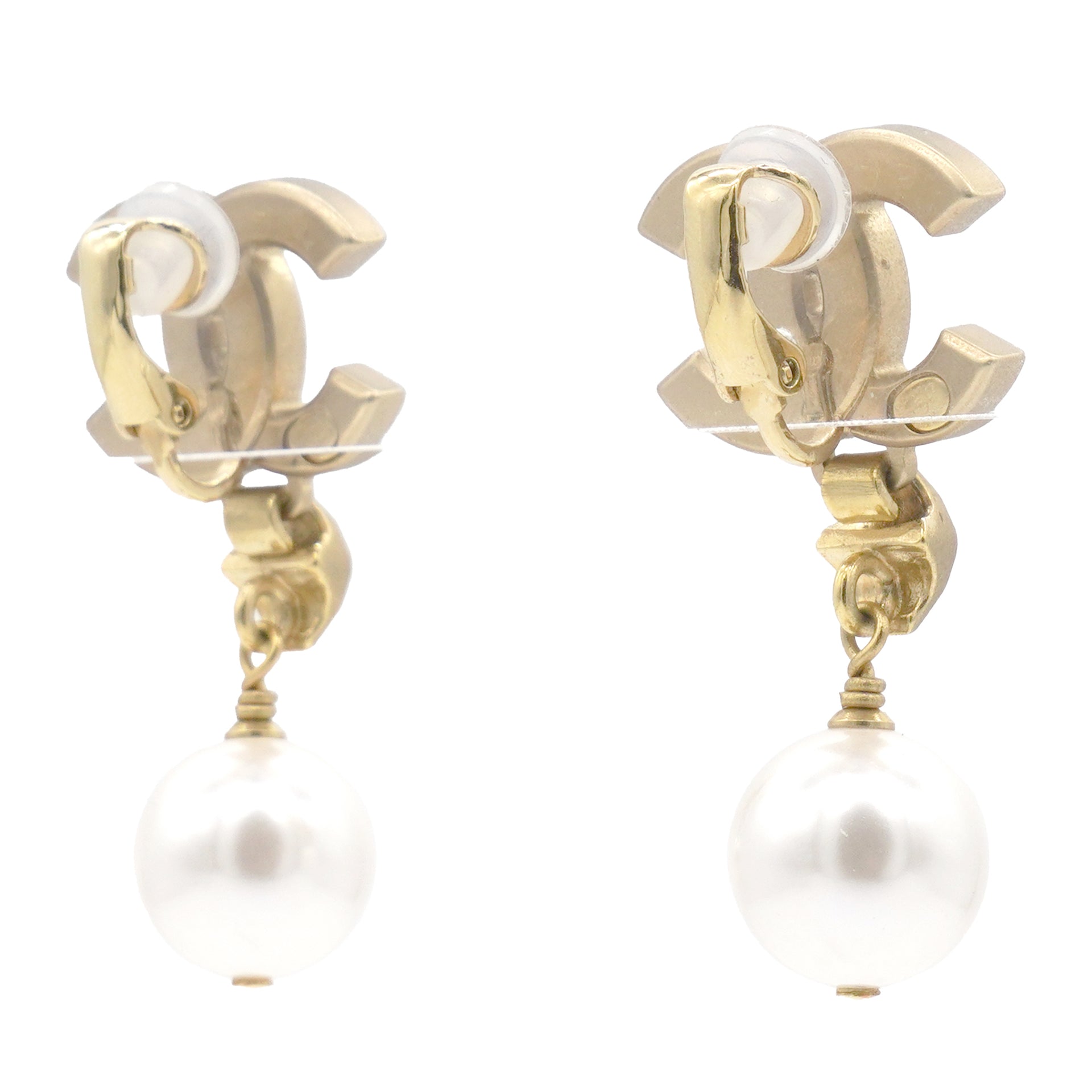 CC Logo Drop Earrings Crystal/Pearl Light Gold Tone